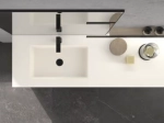 Plan vasque lavabo, sur mesure, Largeur 80 à 200 cm x Profondeur 46 à 80 cm, résine composite de haute qualité, Finition lisse blanc BRILLANT, Livraison Offerte.
